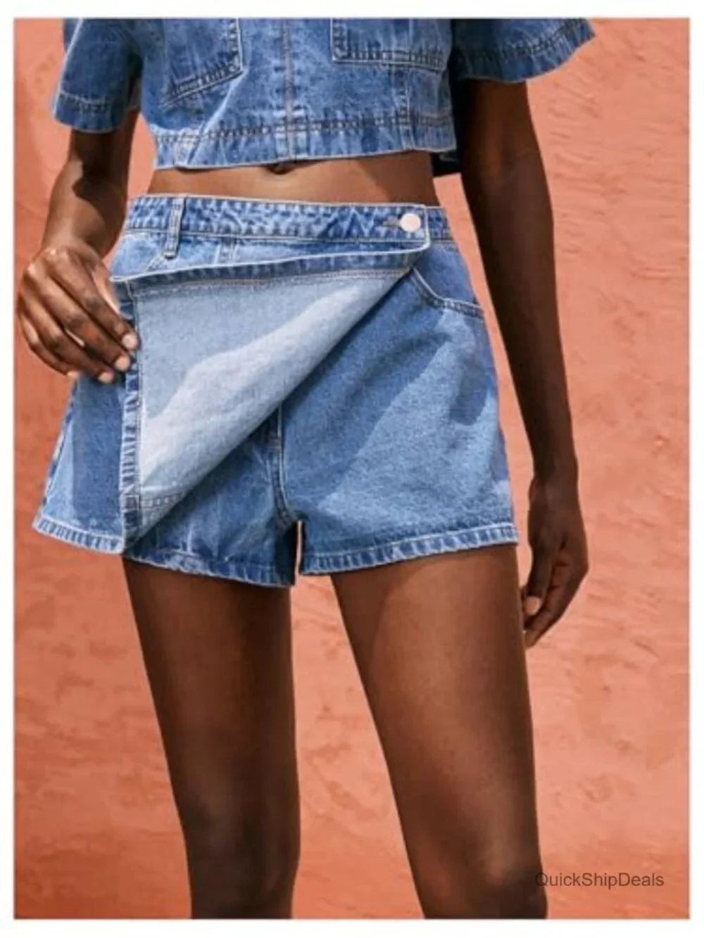 Low Rise Jean Shorts Skort Wrap Mini Button Front Y2K Denim Jorts